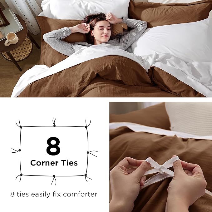 Bedsure Brown Duvet Cover Full Size - 3 Pieces Prewashed Extra Soft Cotton-Like Polyester Bedding Set, Includes 1 Duvet Cover 80x90 Inches with Zipper Closure & 2 Pillow Shams, Comforter Not Included