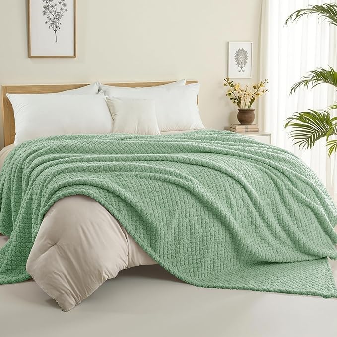 Exclusivo Mezcla Twin Size Fleece Blanket for Bed, Extra Soft Warm Decorative Fuzzy Blanket for Women, Lightweight Cozy Bedding Blankets, 60x80 Inches, Sage Green