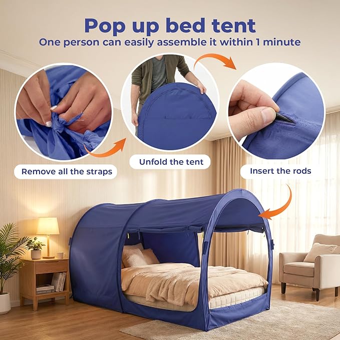 LEEDOR® Bed Tent Dream Tents Bed Canopy Shelter Cabin Indoor Privacy Warm Breathable Pop Up Twin/Full/Queen for Kids and Adult Patent Pending(Mattress Not Included)