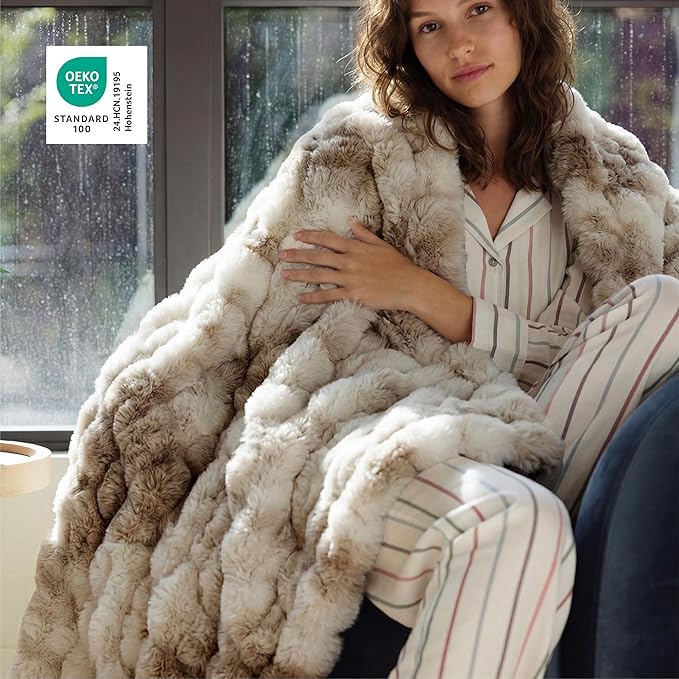 Bedsure GentleSoft Fluffy Fuzzy Twin Blanket, Soft Cozy Fleece Faux Fur Blanket, Pink Decorations Minky Velvet Couch Cover, Thick Warm Plush Women Men Birthday Gifts, 870GSM, Tie-dye Taupe