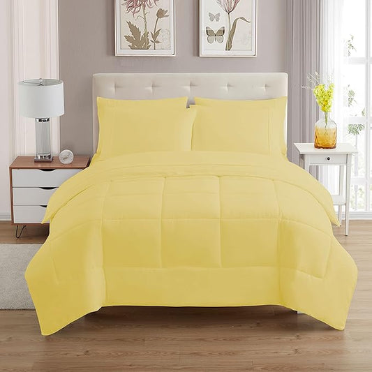 King Size Comforter Set with Sheets - 7-Piece Bedding Collection - 1 Comforter, 1 Fitted Sheet, 1 Flat, 4 Pillowcases - Deep Pocket - Soft & Breathable Premium Quality - Ideal for All Seasons, Yellow