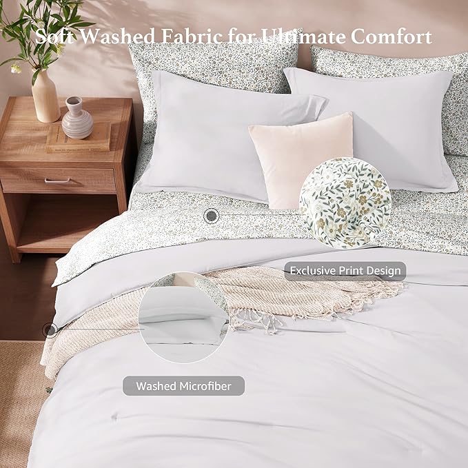 Monbix King Size Comforter Set - 7 Pieces White Prewashed Bed in a Bag King Bedding Sets with Comforters, All Seasons Ultra Soft Comforter Bed Set with Sheets, Pillowcases & Shams