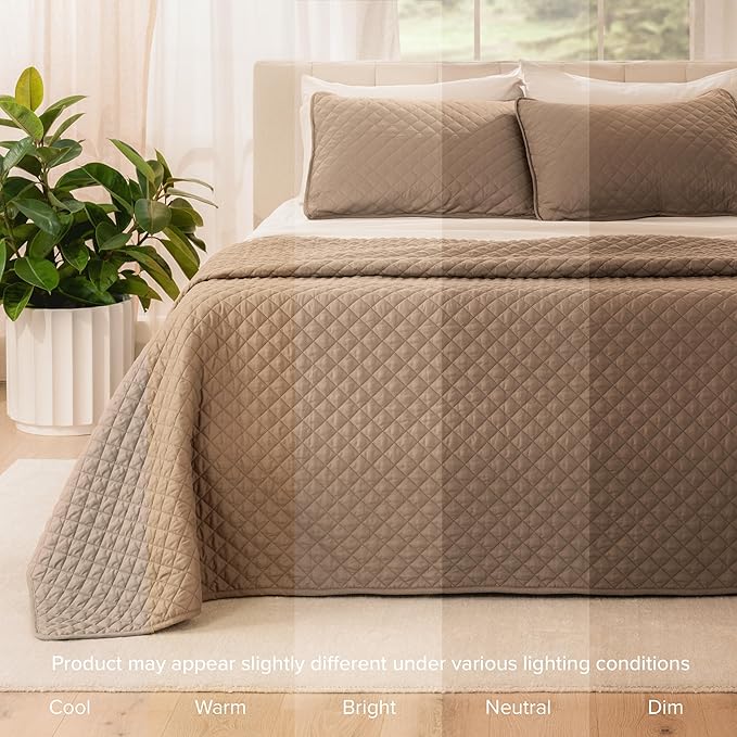 Bare Home Coverlet Set - Twin/Twin Extra Long - Lightweight Bed Decor - Comforter Alternative - All-Season Quilted Bedspread (Twin/Twin XL, Taupe)