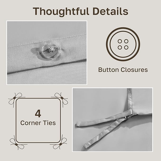 California Design Den 3 Pc King Size Duvet Cover Set -Winner Good Housekeeping Best Bedding Awards 2025, 400 Thread Count, 100% Cotton,Sateen Duvet Cover Cotton,Button Closure, Corner Ties-Light Grey