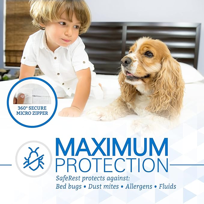 SafeRest Zippered Mattress Protector - Premium 9-12 Inch Waterproof Mattress Cover for Bed - Breathable, Noiseless Washable Mattress Encasement - Calking