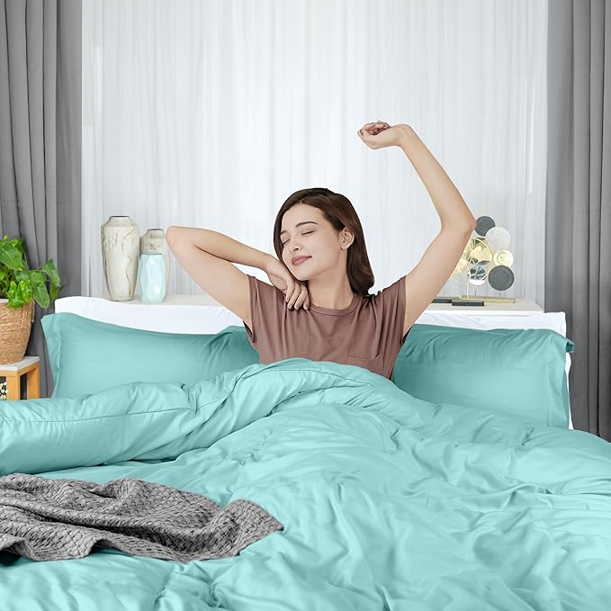 Utopia Bedding Duvet Cover Queen Size - 3 Piece with Zipper Closure - 1 Comforter Cover 90X90 Inches & 2 Pillow Shams 20X26 Inches (Spa Blue) Comforter Not Included