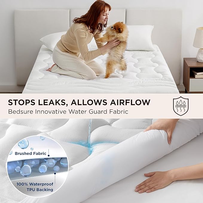 Bedsure Full Size Mattress Protector Waterproof - Quilted Fitted Noiseless Mattress Pad with 8-21" Deep Pocket, Breathable Pillow Top Mattress Topper Cover Padded, 54x75 Inches, White
