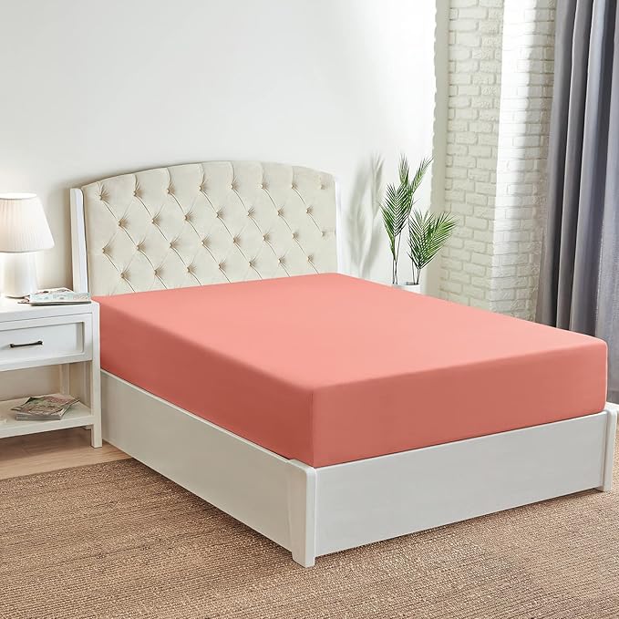 Mellanni Queen Fitted Sheet - Iconic Collection Bedding Sheets with up to 16 inch Deep Pocket - Soft & Cooling - Fade & Stain Resistant - 1 PC (Queen, Coral)