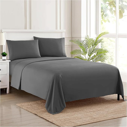 Twin XL Sheets - Breathable Luxury Sheets with Full Elastic & Secure Corner Straps Built In - 1800 Supreme Collection Extra Soft Deep Pocket Bedding Set, Sheet Set, Twin XL, Gray