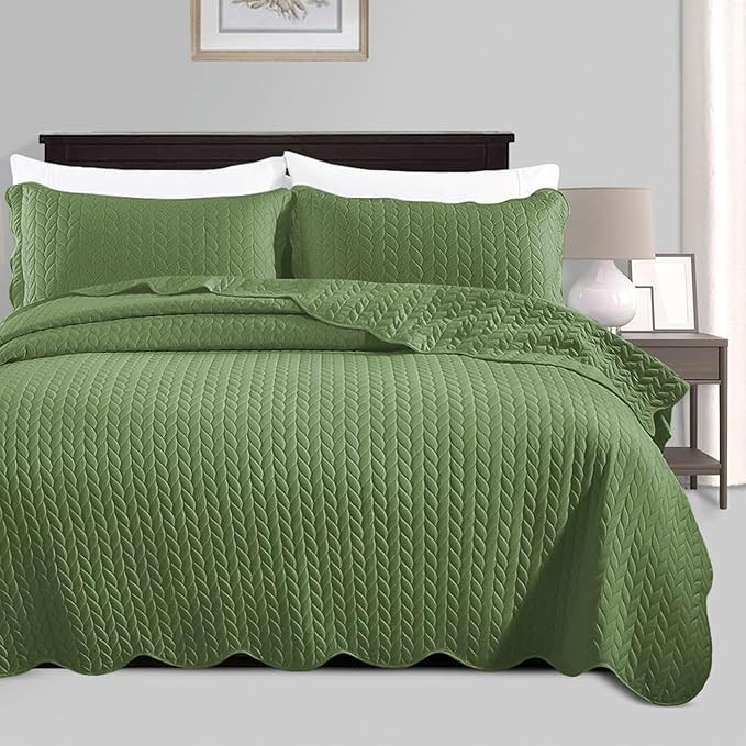 IR Imperial Rooms California King Quilt Bedding Set Size (118"x106") + 2 Pillow Shams (20" x 36"+ 2") - 3 Pcs All Season Reversible Microfiber Coverlet Embossed Quilt Bedspread (Olive Green)