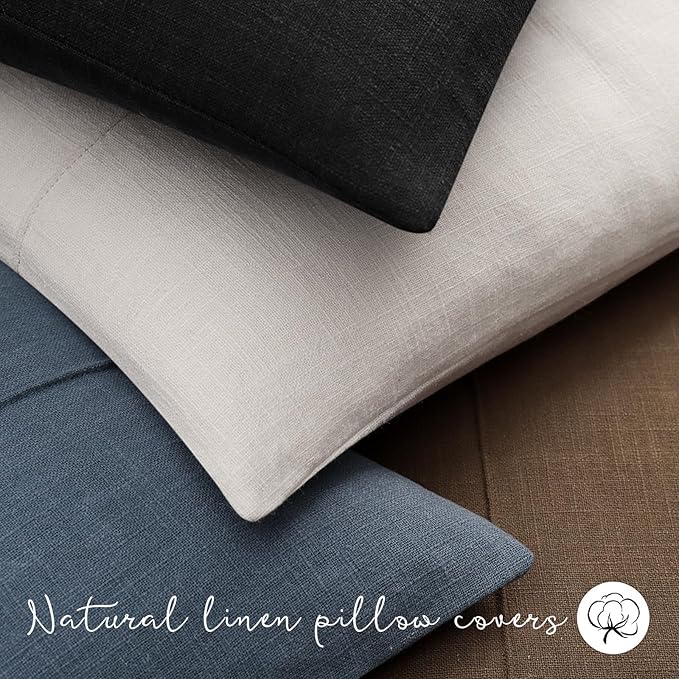 Decorative Linen Throw Pillow Covers 24x24 Set of 2 Solid handcrafted Striped Cushion Covers for Bed Soft Modern Farmhouse Neutral Pillowcase for Couch Bedroom Living Room Home Decor(Cream White)