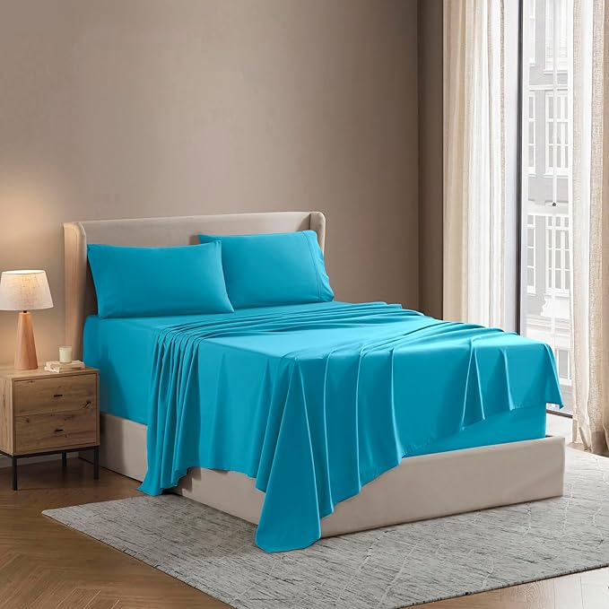 Nestl California King Sheet Set - 1800 Ultra-Soft Microfiber Cal King Bed Sheets - Double Brushed - Deep Pockets - Easy Fit - 4 Piece Set - Bed Sheets (California King, Bright Blue)
