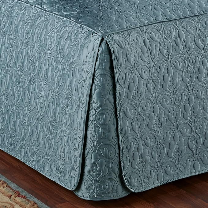 Cambridge Classic Luxury Bedding | Blue Shadow Solid Color Polyester Satin | Elaborate Damask Quilting | Fitted, Oversized 24 Inch Drop | 3 Piece Bed Set Includes Cal King Bedspread & 2 King Shams