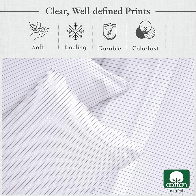 California Design Den Queen Sheet Set - 400 Thread Count Sateen, Natural 100% Cotton Sheet Set Queen Size, Deep Pocket and Durable Bedding - Pinstriped