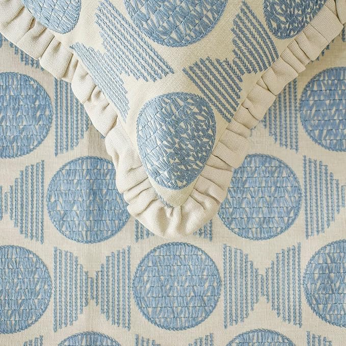 The HomeCentric King/Queen/Twin Blue Decorative Bed Runner Twin 53"x18" Bed Runner Without Pillow Cover, Embroidery, Ruffles Bed Scarf on Linen Fabric - Ellara Blue