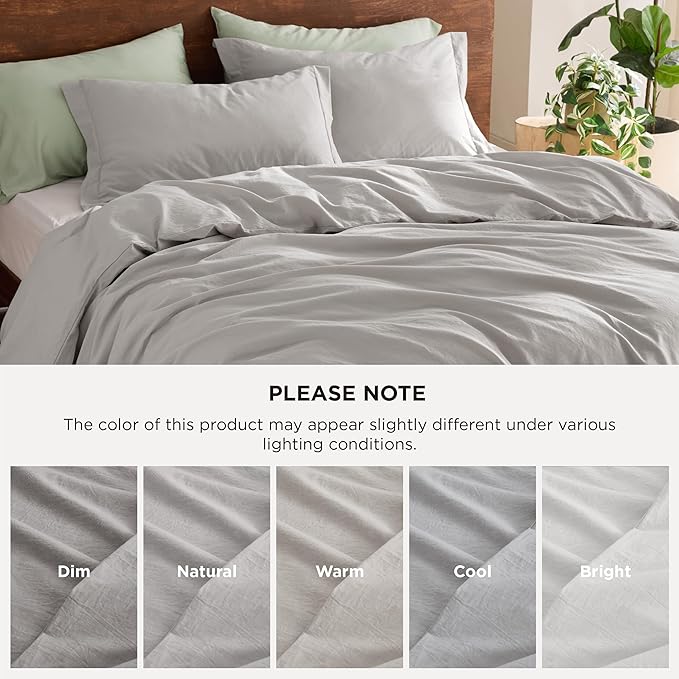 Bedsure 100% Washed Cotton Duvet Cover King - Light Grey Minimalist Cotton Duvet Cover Linen Like for All Seasons - GentleSoft™ Plain Simple Bedding (King, 104"x90")