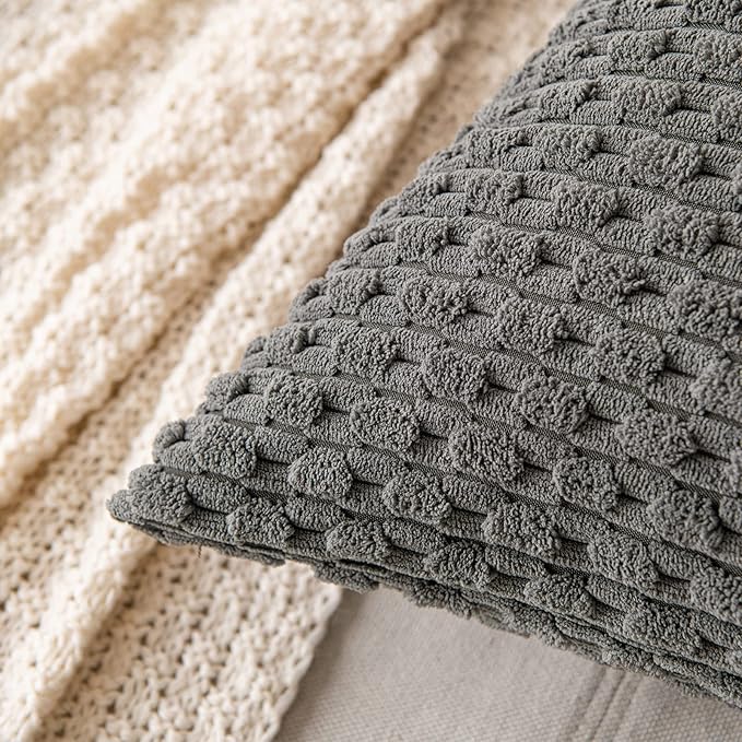 MIULEE Pack of 2 Decorative Throw Pillow Covers 16x16 Inch Soft Boho Striped Textured Corduroy Pillow Covers Modern Farmhouse Home Decor for Couch Bed Sofa Living Room Dark Grey