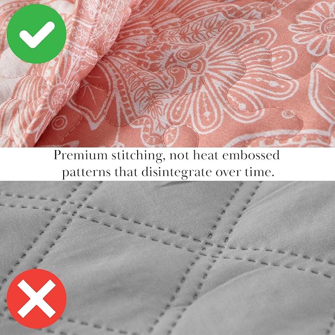 Southshore Fine Living, Inc. Twin XL Quilt Bedding Set, Boho Coverlet, Reversible Quilt, All Season 2-Piece Set with One Matching Quilted Pillow Sham, All Season Twin/XL Bedspreads for Adult, Coral