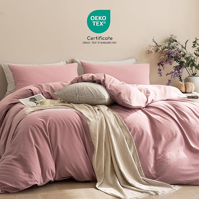 JELLYMONI Duvet Cover Twin Size - 100% Washed Cotton Comforter Cover with Linen-Like Texture, Breathable & Soft Bedding for Modern Home, Guest Room and Everyday Use,1 Duvet Cover & 1 Pillowcase