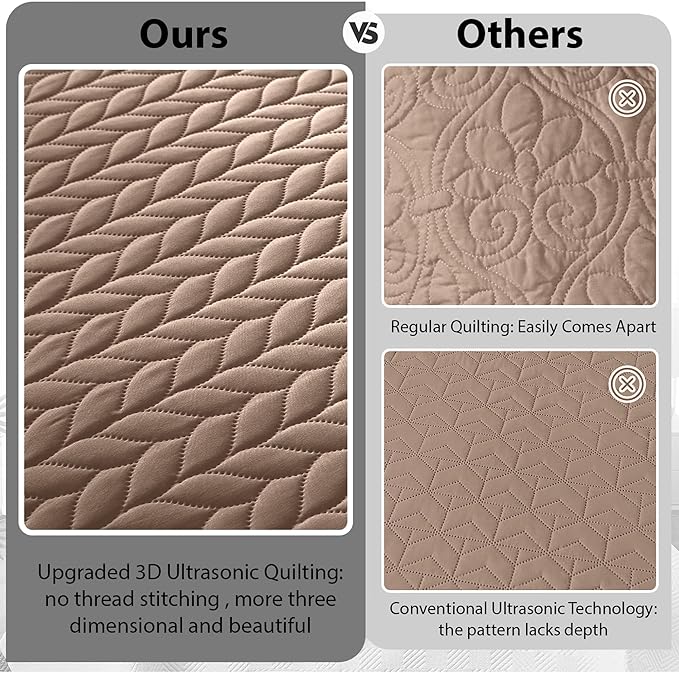 MOONLIGHT20015 Quilt King Size (106" x 96") with 2 Pillow Shams (20" x 36"+2") for All Seasons - 3 Pcs Lightweight Bedding Set Reversible Coverlet Embossed Quilted Bedspread (Beige)