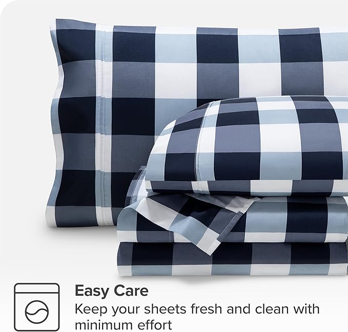 Bare Home Split Head Flex King Sheet Set - 1800 Ultra-Soft Microfiber Double Brushed - Deep Pockets - 4 Piece Set - Bedding Sheets & Pillowcases (Split Head Flex King, Gingham Blue)