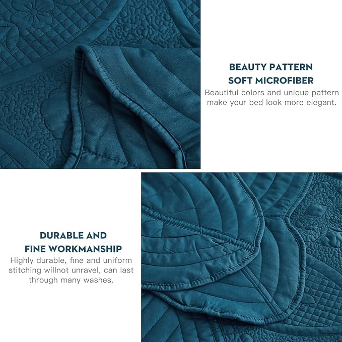 Bedspread - Full Size Bedding Cover - Modern & Contemporary Coverlet Set, Real Stitching, Reversible, Lightweight, 5 Piece, Blue