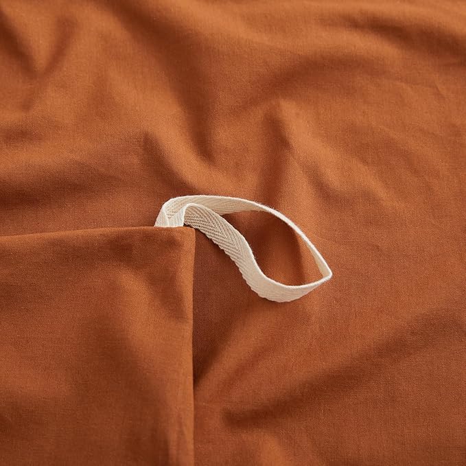 LOVQUE Burnt Orange Cotton Duvet Cover King Size, Linen Like Natural Bedding Set with Zipper Closure (No Comforter), 104x90 Inches