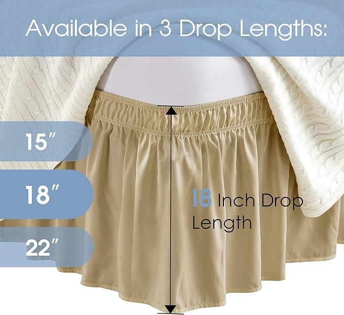 FreshCulture King Bed Skirt, Dust Ruffle for King Size Bed, Easy Fit with 18-Inch Tailored Drop, Elastic Wrap Around Bed Skirt King Size, Hotel Quality Bed Skirts for Adjustable Bed (Beige)