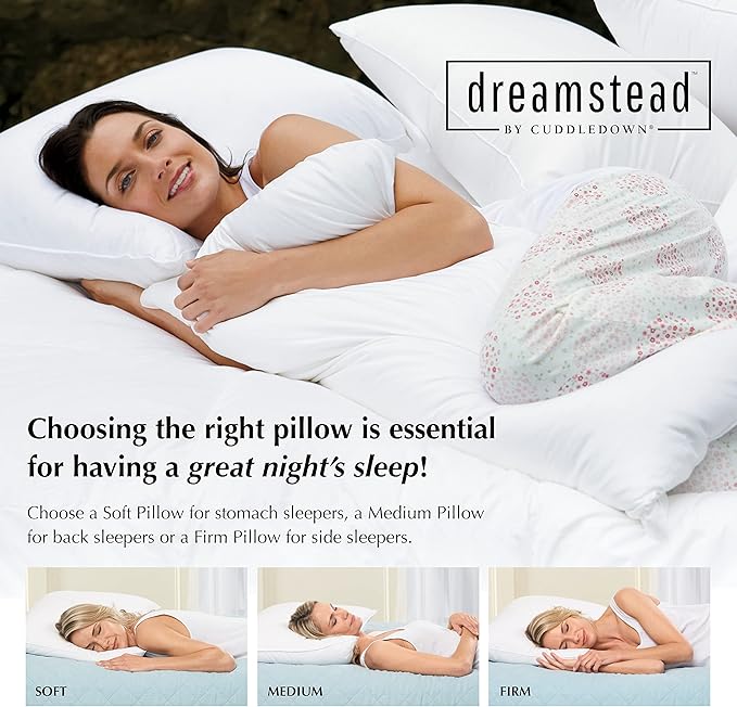 Cuddledown Dreamstead 700 Fill Power Pillow | European White Goose Down | 100% Cotton Shell, Sateen Weave | Hypoallergenic | Handcrafted | Oeko-TEX & RDS Certified | 20" x 36" | King | Medium