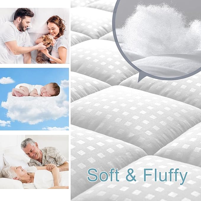 HYLEORY Twin Mattress Pad Quilted Fitted Mattress Protector Cooling Pillow Top Mattress Cover Breathable Fluffy Soft Mattress Topper with 8-21" Deep Pocket