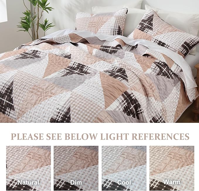 Annibedding Quilt Set King Size, Plaid Patchwork Bedspread Geometric Reversible Bedding Sets, 3 Piece Soft Microfiber Farmhouse Bedding Quilt Set for All Season (King, 110''x90'')
