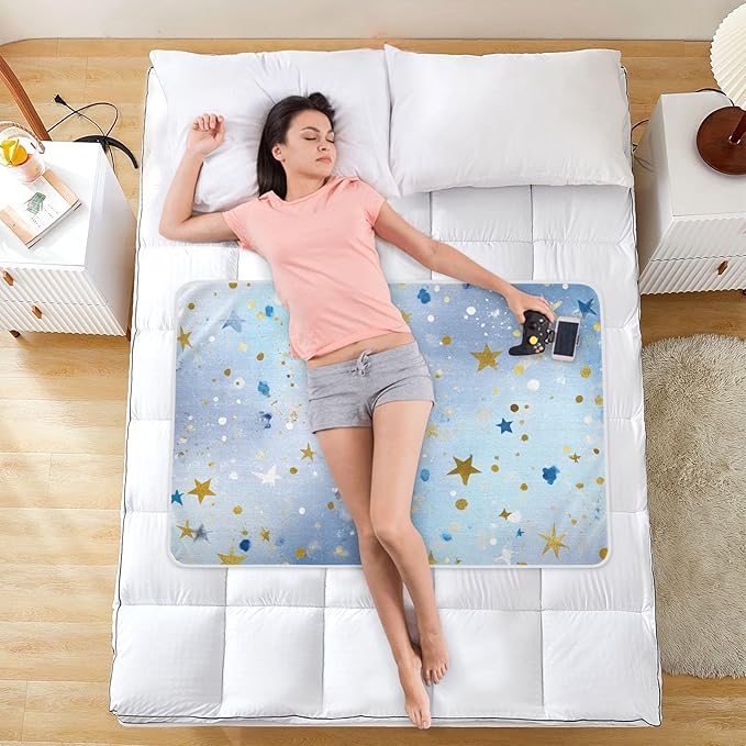 Waterproof Bed Pad Reusable Changing Pad Toddler Mattress Protector Large Pee Pad Baby Diaper Pad Soft Washable Liner Blue Golden Stars