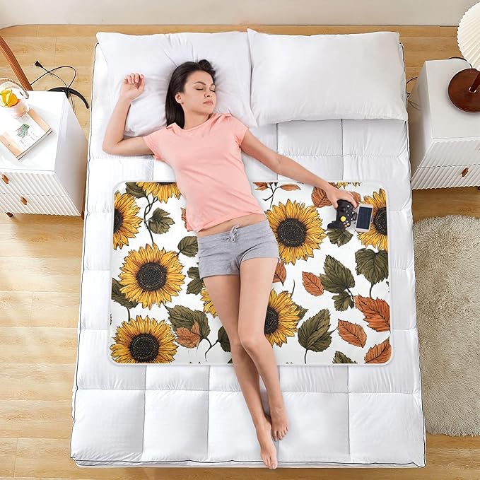 Waterproof Bed Pad Reusable Changing Pad Toddler Mattress Protector Large Pee Pad Baby Diaper Pad Soft Washable Liner White Sunflowers in Autumn
