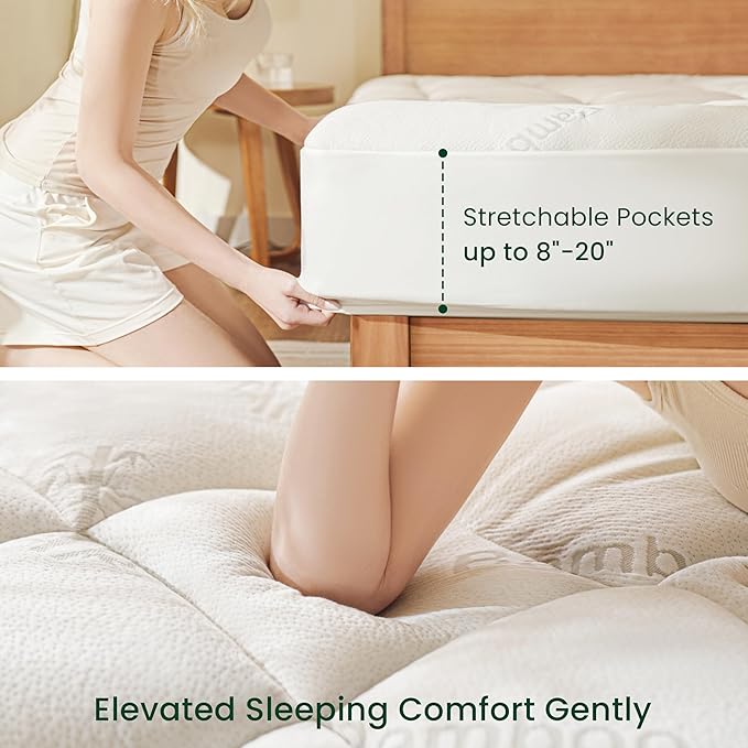Love's cabin Full Size Mattress Topper Viscose Derived from Bamboo, Thick Pillow Top Mattress Pad with Stretchable Pockets for 8"-20" Mattress, Soft Breathable Cooling Mattress Topper for Hot Sleepers