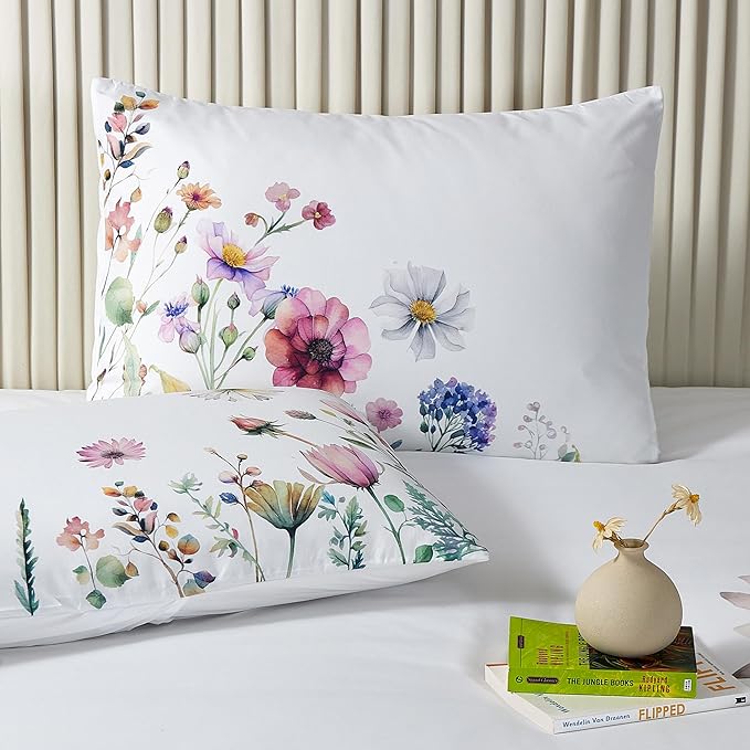 Style Quarters Duvet Cover Queen-100% Washed Microfiber Duvet Cover Set with Zipper Corner Ties 3PCS Meadow-Floral Bedding Set Includes 1 Duvet Cover and 2 Pillowcases Soft Queen Comforter Cover