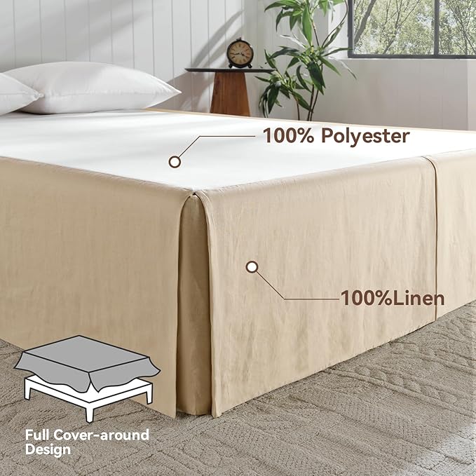 French Linen Bed Skirt 14" Tailored Drop Dust, Easy Fit Breathable Natural Flax Soft Cozy Farmhouse Bedding (14" King, 78"×80")