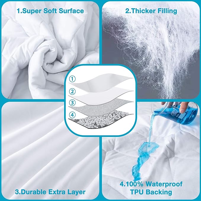 Lunsing Soft King Waterproof Mattress Protector, Breathable King Size Mattress Pad Cover, 6-18 Inches Deep Pocket, White