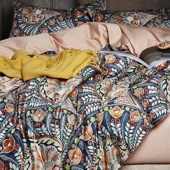 Cupocupa Duvet Cover Set;Duvet Cover Queen/King/Twin Bedding Set Fluffy Boho Duvet Cover Set Paisley Floral Bedding Collection Duvet Cover with Pillowcases