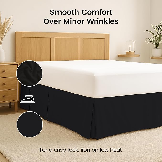 Utopia Bedding Full Bed Skirt - Soft Quadruple Pleated Ruffle - Easy Fit with 16 Inch Tailored Drop - Hotel Quality, Shrinkage and Fade Resistant (Full, Black)