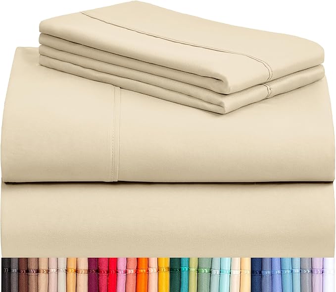 LuxClub 4 PC California King Size Sheet Set Deep Pockets 18" Wrinkle Free Cooling Sheets Machine Washable Hotel Bedding Silky Soft - Cream California King