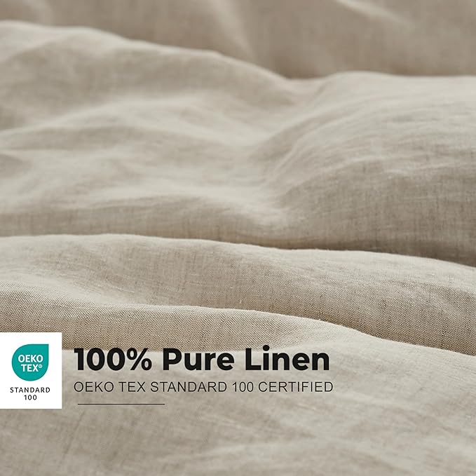 Simple&Opulence 100% Washed Linen Duvet Cover with Embroidered, 2 Pieces Soft Farmhouse Comforter Set with Button Closure,1 Duvet Cover and 1 Pillowsham(Twin,Natural Linen)