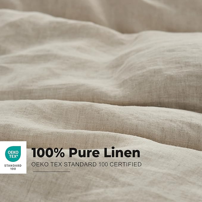 Simple&Opulence 100% Washed Linen Duvet Cover with Embroidered,3 Pieces Soft Farmhouse Comforter Set with Button Closure,1 Duvet Cover and 2 Pillowshams(Queen,Natural Linen)