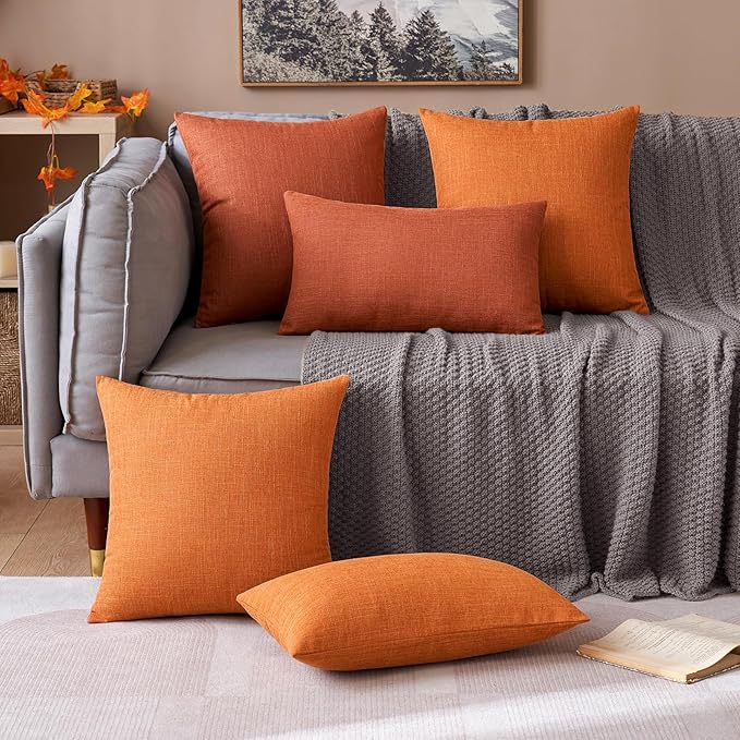 MIULEE Pack of 2 Decorative Linen Burlap Pillow Covers Farmhouse Boho Accent Pillowcases for Sofa Car Couch Bedroom Living Room Decor 18x18 Inch Rust