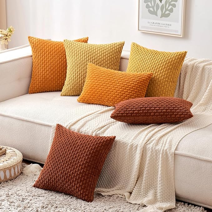 MIULEE Burnt Orange Throw Pillow Covers Soft Corduroy Decorative Set of 2 Boho Striped Pillowcases Farmhouse Home Decor for Thanksgiving Couch Bed Sofa Living Room 12x20 Inch