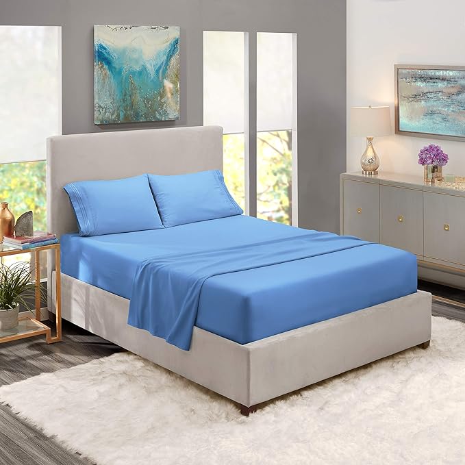 Nestl Full Sheet Set - Luxury 1800 Ultra-Soft Microfiber Full Bed Sheets - Double Brushed - Deep Pockets - Easy Fit - 4 Piece Set - Bedding Sheets & Pillowcases (Full, Calm Blue)