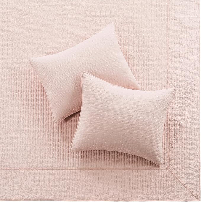 Levtex Home Cross Stitch Reversible Queen Bedspread Set (104x106in) with 2 Pillow Shams (26x20in) - Stitch Texture - Blush - Cotton Queen Size Bedspread Set - Lightweight, Soft, Pre-Washed