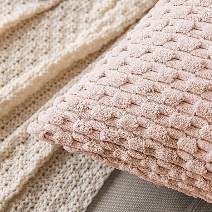 MIULEE Pack of 2 Valentines Day Decorative Throw Pillow Covers 18x18 Inch Soft Boho Striped Textured Corduroy Pillow Covers Modern Farmhouse Home Decor for Couch Bed Sofa Living Room Pink