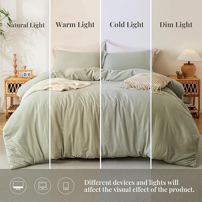 MILDLY Super Soft Duvet Cover 2pcs - 100% Washed Microfiber October Mist Sage Comforter Cover Set with Zipper Closure & Corner Ties (No Comforter)