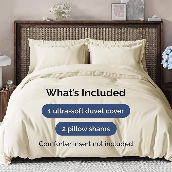 Duvet Cover King Size - Extra Soft King Size Duvet Cover - Lightweight & Breathable - Easy Care & Fade Free with Zipper Closures & Ties - 104" x 90" Inches - (Off White) Comforter Not Included