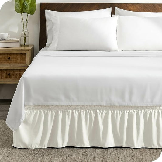 Bare Home Wrap Around Bed Skirt - for Twin XL Size Beds with 15 inch Tailored Drop - Easy Fit Elastic Strap - Adjustable and Ruffled Style - Wrinkle, Fade, and Stain Free (Twin XL, Cream)